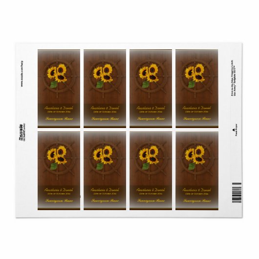 Étiquette Brown jaune rustique tournesols mariage vin étique (Feuille entière)