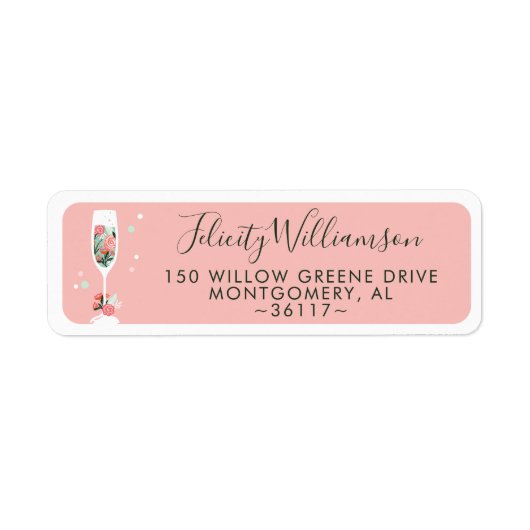 Étiquette Brunch & Bubbly Floral Champagne Verre rose (Devant)