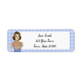 Étiquette Brunette Girl Blue Polka Adresse (Devant)