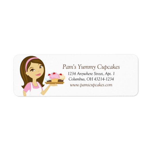 Étiquette Brunette/Pink Cupcake Baker Retourner l'adresse Ét (Devant)