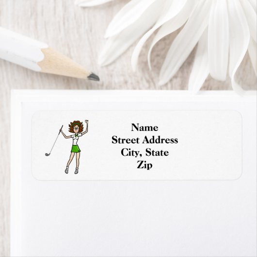 Étiquette Brunette Woman Golfer Adresse de retour (En situation)