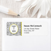 Étiquette BSN RN LPN Damask Caduceus jaune noir (En situation)