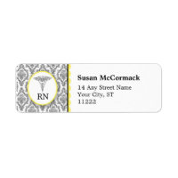 BSN RN LPN Damask Caduceus jaune noir