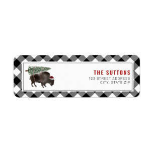 Étiquette Buffalo Bison Père Noël Christmas Tree Plaid