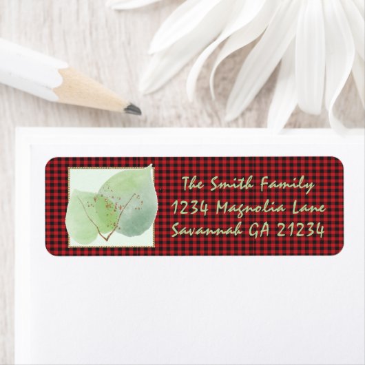 Étiquette Buffalo Check Script Botanique Adresse Retour (En situation)