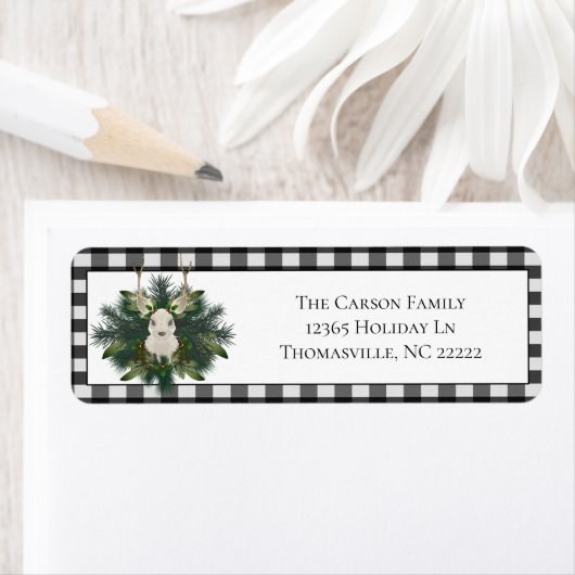 Étiquette Buffalo Plaid Festin Reindeer Noël (En situation)