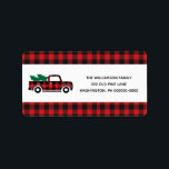Étiquette Buffalo Plaid Red Vintage Camion Christmas Address<br><div class="desc">Buffalo Plaid Red Vintage Truck Christmas Return Address label - What a lovely way to add a solive touch to your correspondance. Return address label fea red buffalo plaid vintage truck carrying Christmas trees. Address label is part of a collection. Designed by Beverly Arena-Bainbridge Homespun Cottage Designs E: homespuncottagedesigns@gmail.com</div>