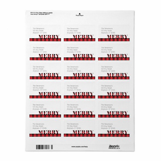 Étiquette Buffle rouge noir plaid Joyeux Noël (Feuille entière)