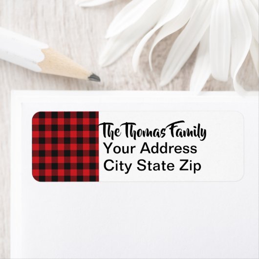 Étiquette Buffle rouge noir Plaid Noël (En situation)
