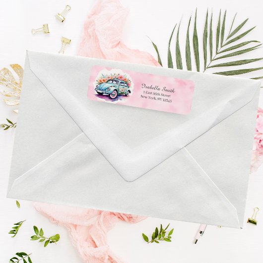 Étiquette Bug Car super des années 60 avec marguerites Adres