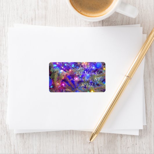 Étiquette Bulles de Noël en bleu (En situation)