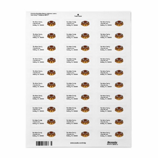 Étiquette Bundt Cake Décoré pour Noël (Feuille entière)