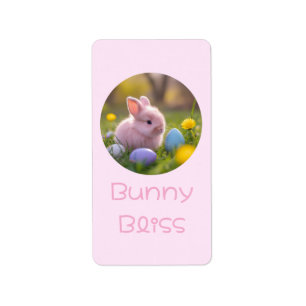 Étiquette Bunny Bliss - Fluffeux Bunny Rose Pâques