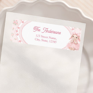 Étiquette Bunny Rabbit Girl Baby Shower Return Address Label