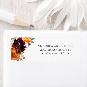 Étiquette Burange Burgundy Rustic Floral Adresse de retour