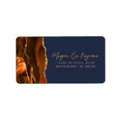 Étiquette Burange Gold Navy Blue Mariage Adresse de retour (Devant)