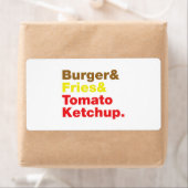 Étiquette Burger & Fries & Tomato Ketchup. (En situation)