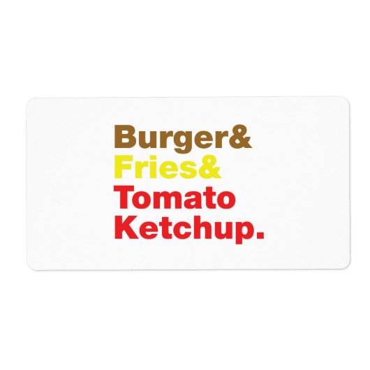 Étiquette Burger & Fries & Tomato Ketchup. (Devant)