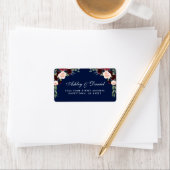 Étiquette Burgundy Blue Floral Aquarelle Mariage Adresse (En situation)