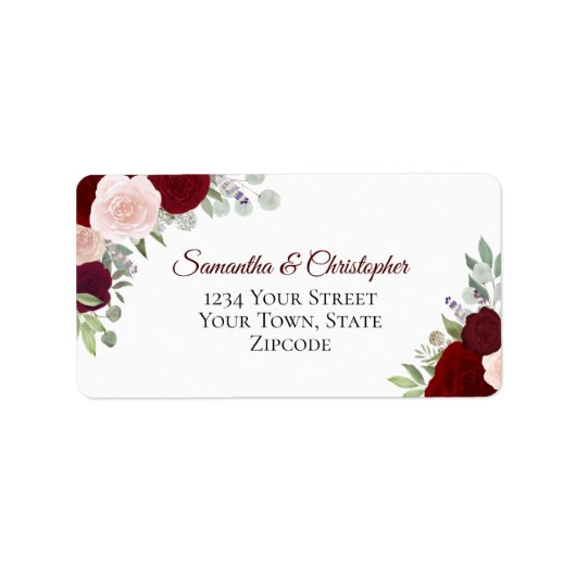 Étiquette Burgundy & Blush Aquarelle Rose Adresse Mariage (Devant)
