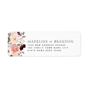 Étiquette Burgundy Blush Floral Bride & Groom Adresse :