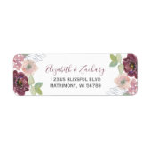 Étiquette Burgundy Blush Floral Mariage Adresse de retour (Devant)