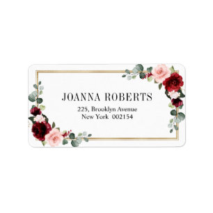 Étiquette Burgundy Blush Floral moderne Mariage géométrique