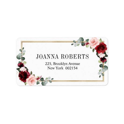 Étiquette Burgundy Blush Floral moderne Mariage géométrique (Devant)