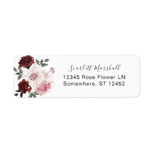 Étiquette Burgundy & Blush Pink Floral Adresse de retour
