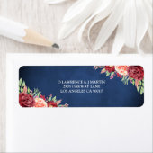 Étiquette Burgundy Blush Rose Floral Navy Chalkboard Adresse (En situation)
