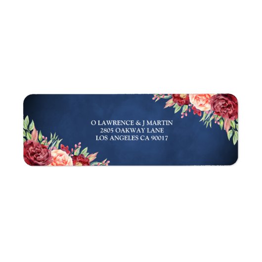 Étiquette Burgundy Blush Rose Floral Navy Chalkboard Adresse (Devant)