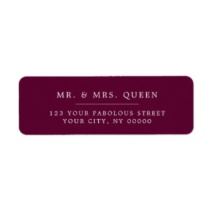 Étiquette Burgundy Elegant Classique Simple Adresse de retou