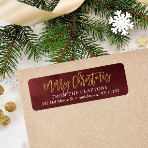 Étiquette Burgundy et Faux Foil Noël Adresse de retour