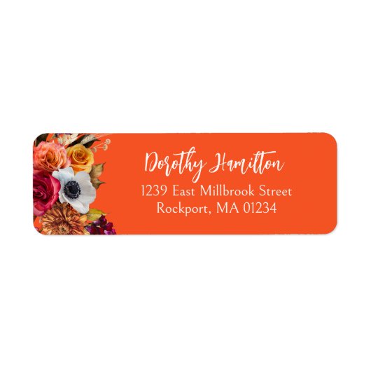 Étiquette Burgundy Fall Flowers Elegant Script (Devant)