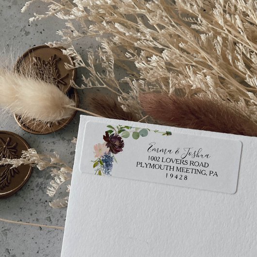 Étiquette Burgundy Floral and Greenery Adresse de retour