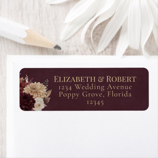 Étiquette Burgundy Floral Gothic Wedding Address Label (En situation)