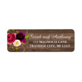 Étiquette Burgundy Floral Rustic Gold Blush Rose Adresse (Devant)