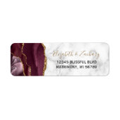 Étiquette Burgundy Gold Agate Marble Adresse de retour Label (Devant)