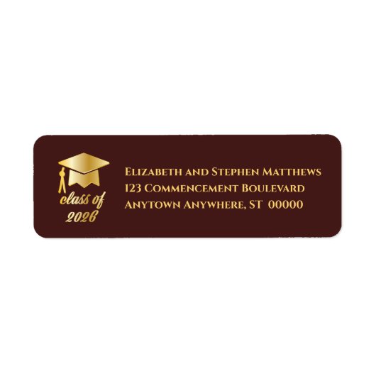 Étiquette Burgundy | Gold Class of 2026 Graduation Cap Label (Devant)