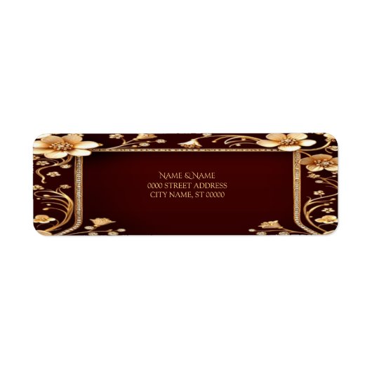 Étiquette Burgundy Golden Flowers Retourner l'adresse (Devant)