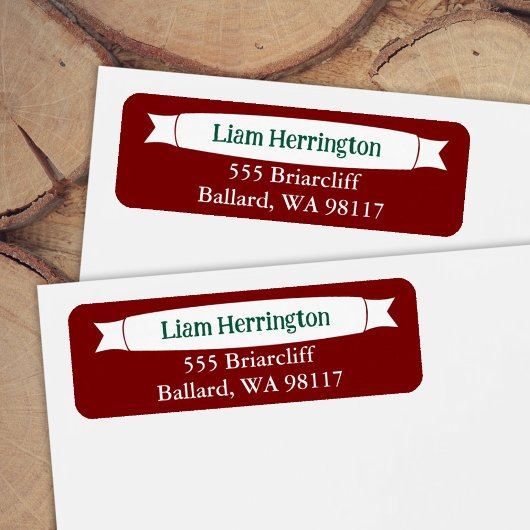 Étiquette Burgundy & Green Address Label with Banner