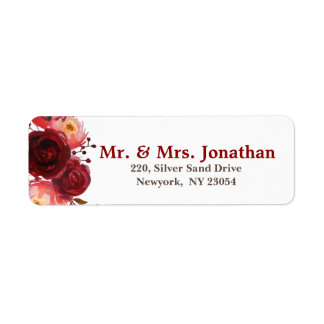 Étiquette Burgundy Marsala Red Roses Floral Mariage Adresse
