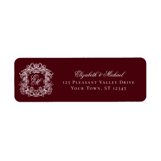 Étiquette Burgundy Monogram Wedding Crest Return Address (Devant)