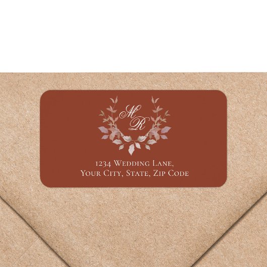 Étiquette Burgundy Monogram Wedding Return Address