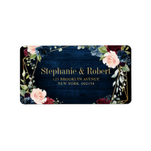 Étiquette Burgundy Navy Blush Floral Mariage géométrique