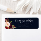 Étiquette Burgundy Navy Floral Fall Return Adresse Label (En situation)