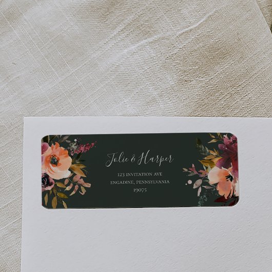 Étiquette Burgundy Orange Floral Green Adresse de retour Lab