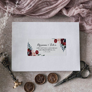 Étiquette Burgundy Pink Navy Floral Wedding Adresse RSVP