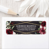 Étiquette Burgundy Red Black and Gold Floral Elegance Adress (En situation)