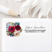 Étiquette BURGUNDY Red Blue Floral Flowers Adresse de retour (En situation)